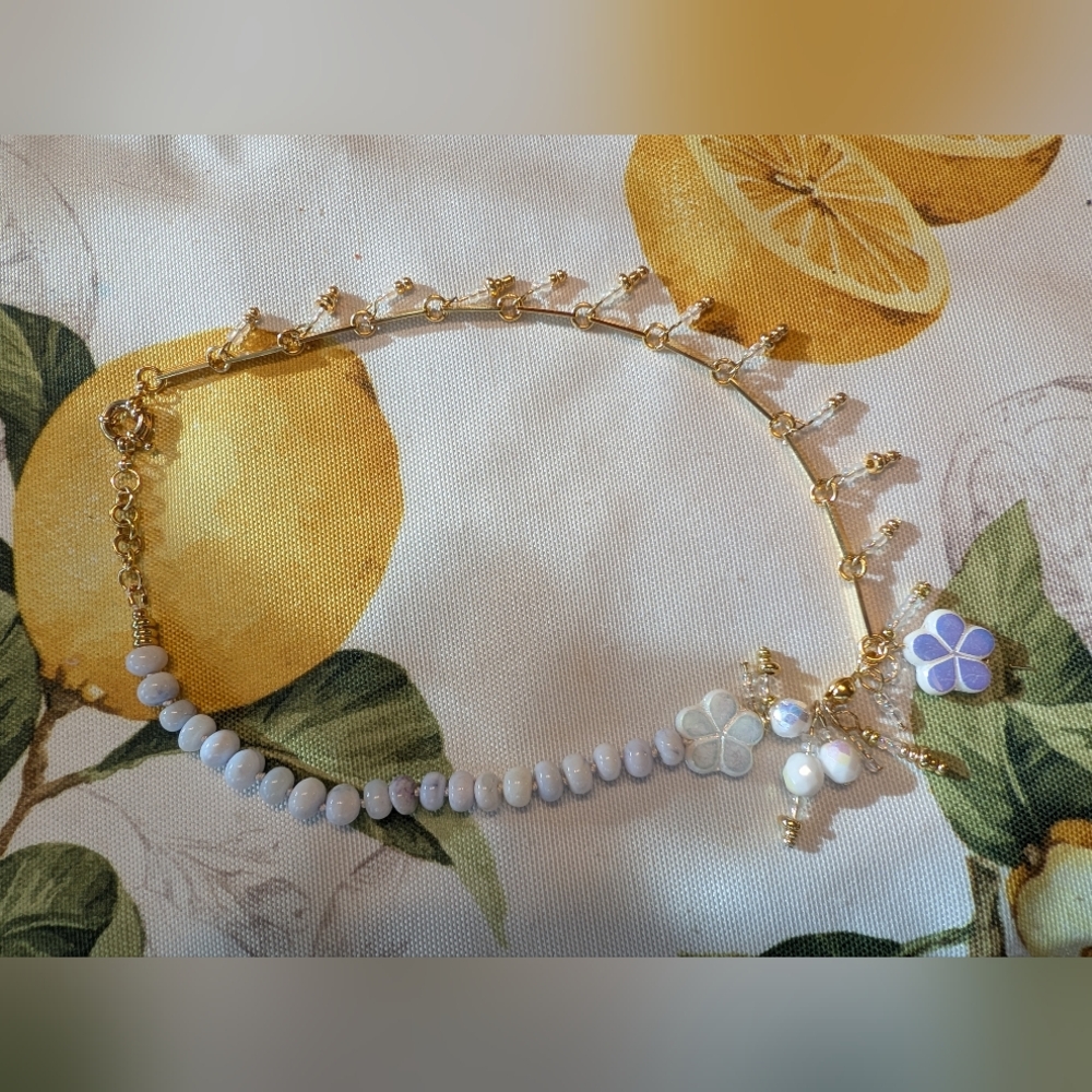 Blue Opal, Czech Glass, And Gold-Plated Bead Necklace - Picture 3 of 13